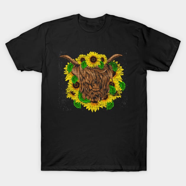 Sunflower Highland Cow T-Shirt by ShirtsShirtsndmoreShirts